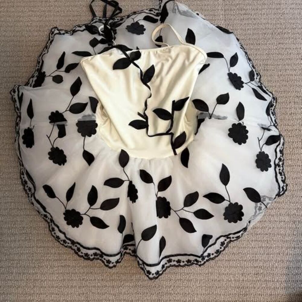 White Ballet Tutu with Black Floral Embroidery - Picture 2 of 8